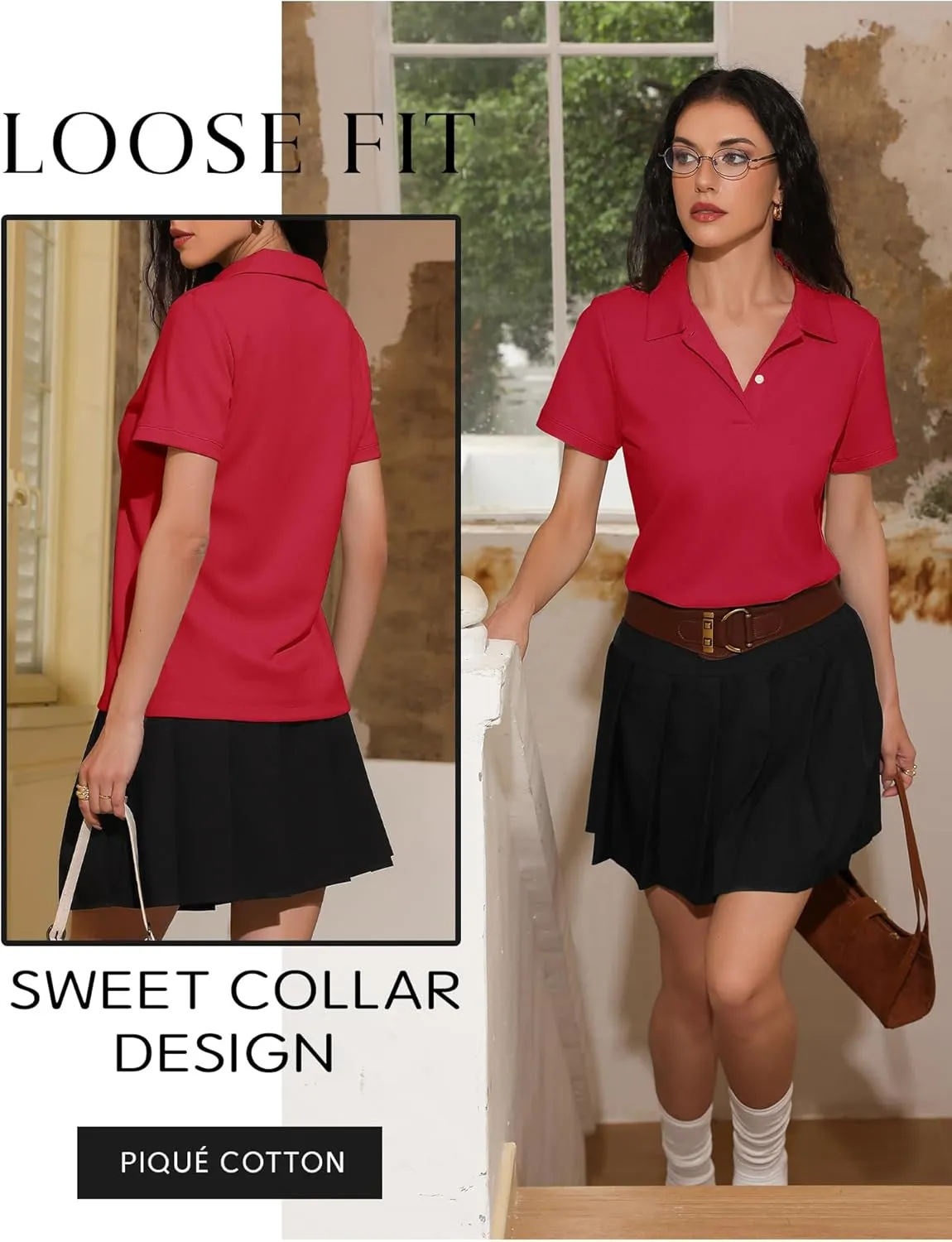 Womens Short Sleeve Polo Shirts - V Neck Collared Golf & Tennis Shirt 2025 Casual Summer Tops