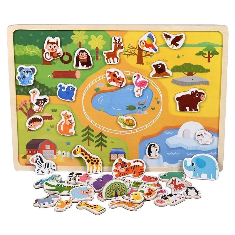 Wooden Magnetic Puzzle Animal Traffic Vehicle Scenes Game Children Baby Early Educational Learning Toys Jigsaw Puzzles for Kids