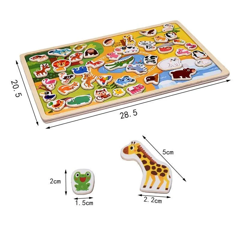 Wooden Magnetic Puzzle Animal Traffic Vehicle Scenes Game Children Baby Early Educational Learning Toys Jigsaw Puzzles for Kids