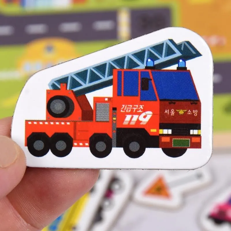 Wooden Magnetic Puzzle Animal Traffic Vehicle Scenes Game Children Baby Early Educational Learning Toys Jigsaw Puzzles for Kids
